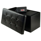 Winsome - Pouf Ashford 15 po x 29,9 po avec espace de rangement, similicuir, noir (20627)-Assemblage instantané simple