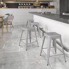 Flash Furniture - Tabouret de comptoir en acier de 24 po à siège carré et sans dossier, int/ext, argenté (CH3132024SIL)-Conception sans dossier