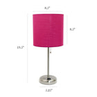 LimeLights - Lampe bâton en acier brossé avec prise de charge et abat-jour en tissu, paquet de 2, rose-8.5  po x 8.5  po x 19.5   po
