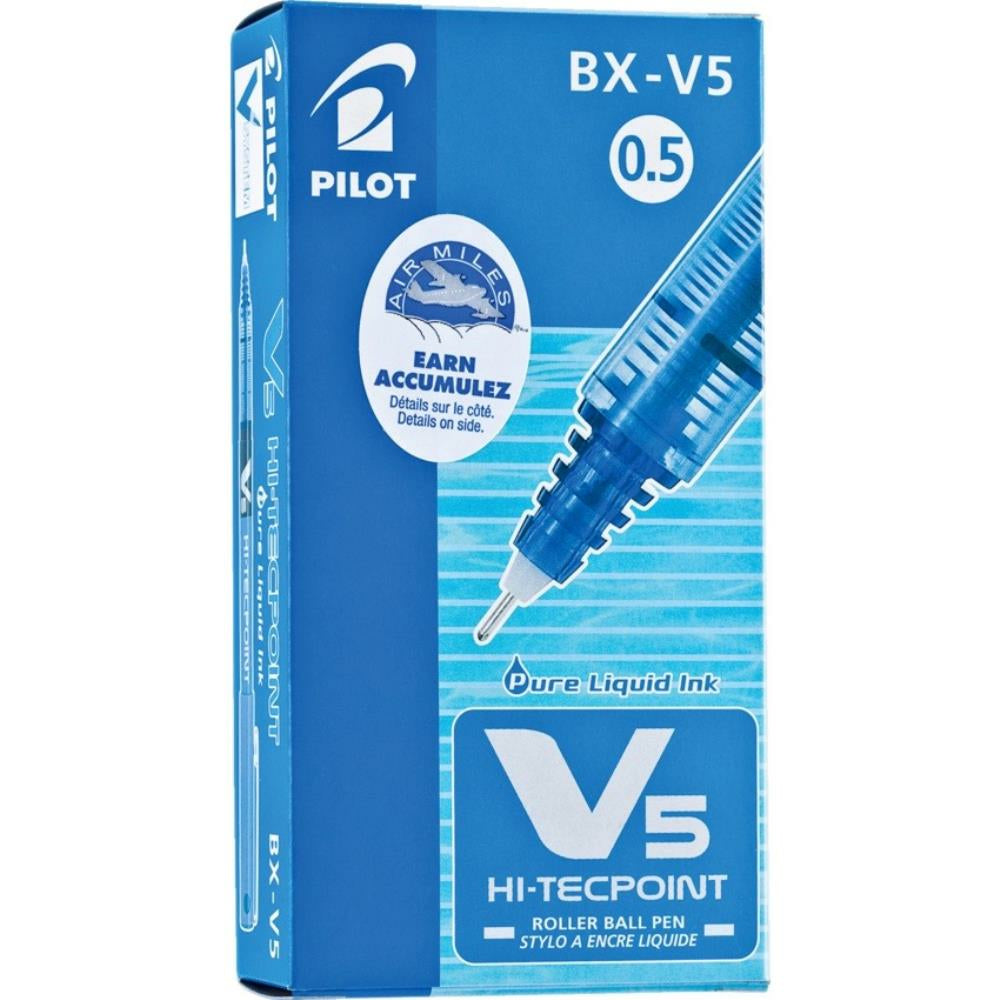 Pilot - Stylos à bille roulante Hi-Tecpoint V5, bleus, Paquet de 12