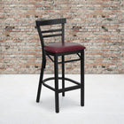 Flash Furniture – Tabouret de bar/restaurant Hercules en métal noir, dossier horizontal, assise en vinyle bourgogne-Siège rembourré en mousse épaisse de 2.5 pouces