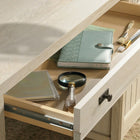 Sauder 65"W La Collection Costa Bureau Ministre - Finition Chalked Chestnut-  Système de gestion des cordons avec deux œillets passe-câbles sur le bureau pour un espace organisé