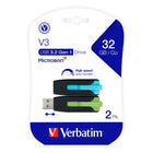 Verbatim - Clé USB 3.2 Gen 1 Store 'n' Go V3, 32 Go, Bleu et Vert, Paquet de 2-Logiciel de protection par mot de passe disponible pour téléchargement (Windows seulement)