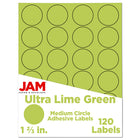 JAM Paper - Joints d'autocollants pour étiquettes circulaires - 1 2/3 po de diamètre - Vert citron ultra - Paquet de 120-Emballage anglais seulement