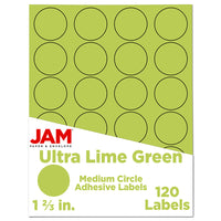 JAM Paper - Joints d'autocollants pour étiquettes circulaires - 1 2/3 po de diamètre - Vert citron ultra - Paquet de 120-Emballage anglais seulement