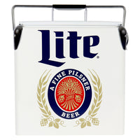 Miller Lite - Glaciere retro avec ouvre-bouteille, 13 L (14 q), Blanc-Capacite de 14 pintes (13 L)