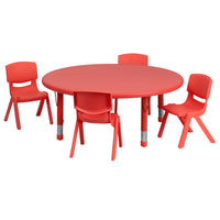 Flash Furniture – Ensemble avec table d’activités ronde réglable de 45 po et 4 chaises d’école empilables, rouge-Ensemble de table multi-usages pour enfants