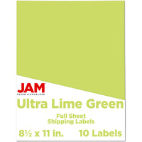 JAM Paper - Étiquettes d'expédition papier autocollant pleine page - 8 1/2 po x 11 po - Vert citron ultra - Paquet de 10-Emballage anglais seulement