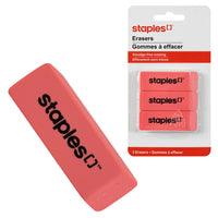Staples - Gommes à effacer roses, paquet de 3-Parfait pour toutes sortes de papier