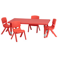 Flash Furniture – Ensemble avec table d’activités rectangulaire réglable de 24 x 48 po et 4 chaises d’école empilables, rouge-Ensemble de table multi-usages pour enfants