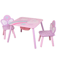 Danawares - Licorne Table Carrée avec 2 Chaises et Pochette de Rangement - Rose-Fabriqué en MDF E1 et en pin