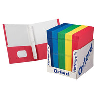 Oxford – Chemises de niveau scolaire à deux pochettes avec attaches, 100/paquet (ESS50764)-Contient du papier perforé à 3 trous, contient 135 feuilles (85 avec les attaches; 25 par pochette)