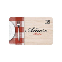 Café Amore Bistro – Carte-cadeau de 50 $-Peut être échangée en restaurant. Conservez votre reçu comme preuve. Protégez la carte comme de l'argent comptant. Ne peut être remplacée si perdue ou volée. Non remboursable. Aucune valeur monétaire. Émise par Samba Days Experience Group Ltd. 1.888.987.2622. Pour vérifier le solde restant, visitez www.sambadays.com/local. La carte n'expire pas. 