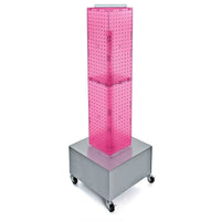 Azar Displays – Tour d’affichage à panneaux perforés emboîtables sur 4 côtés à roulettes, 40 x 8 x 8 po, rose (703386-PNK)-Pivote sur une base en métal à roulettes