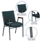 Flash Furniture – Chaise empilable robuste à revêtement et accoudoirs Hercules rembourrée de 3 po, vert à motifs-Appuis-bras recouverts en bois de cerisier