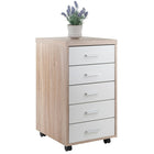 Winsome - Classeur de rangement mobile 18556 Kenner, 5 tiroirs, fini bois vieilli/blanc-Se déplace facilement sur roulettes, dont deux sont blocables