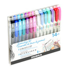 Zebra - Mildliner/Sarasa Clip Journaling Set - Couleurs assorties - Paquet de 14-Le pack comprend Sarasa Clip : noir, violet, bleu vert, rose clair, magenta, bleu clair, bleu pâle. Mildliners : gris, rouge, rose, violet, bleu vert, bleu foncé, bleu fumé