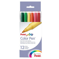 Pentel Arts Colour Markers, Pointe Fine, 12 Couleurs Assorties-Idéal pour le dessin, coloriage, écriture, décoration, etc.