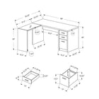 Monarch Specialties - 7431 Bureau - Noir/Dessus Gris De Coin Et Verre Trempe-Dimensions du produit: 60 po. L x 55.25 po. D x 30 po. H; dimensions du bureau: 60 po L x 23,75 po P x 30 po H; table d'appoint: 31,25 po L x 15,5 po P x 30 po H