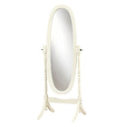 Monarch Specialties - 3102 Miroir 59"H Bois Massif Ovale Sur Pied Blanc Antique-Ce miroir cheval au fini blanc antique complémentera toute chambre à coucher principale de style contemporain