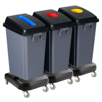 Station de recyclage - 3 poubelles - tri par couleur - capacité de 13,2 gal  (60 L) chacune - sur roues - grise-Grand format