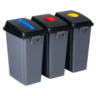 Station de recyclage - 3 poubelles - tri par couleur - capacité de 13,2 gal  (60 L) chacune - grise-Grand format
