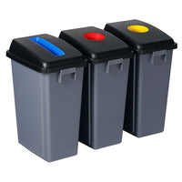 Station de recyclage - 3 poubelles - tri par couleur - capacité de 13,2 gal  (60 L) chacune - grise-Grand format