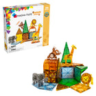 Magna-Tiles - Safari Animaux Ensemble De Construction Magnétique De 25 Pièces, La Marque De Construction Magnétique Originale-Ce Qui Est Inclus:  4 figurines Safari (girafe, singe, lion et éléphant), 9 petits carrés, 10 triangles (2 à droite, 2 isocèles, 6 équilatéraux), 1 Arche, 1 Pentagone