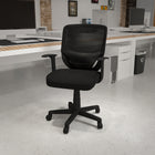 Flash Furniture - Chaise de bureau à dossier mi-dos maillé avec accoudoirs fixes, noir-Siège pivotant