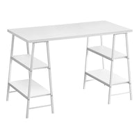 Monarch Specialties - 7521 Bureau 48 po L - Blanc/Metal Blanc-Bureau d'ordinateur de style industriel avec 4 tablettes fixes et ouvertes soutenues par des pieds de style chevalet dans une finition en métal blanc