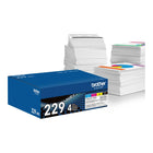 Brother - TN229 Cartouches de toner à rendement standard - Noir/Cyan/Magenta/Jaune - Paquet de 4-Le toner produit des impressions de qualité laser haut de gamme dans des tons riches et nets et des couleurs vives qui ne s'effaceront pas et ne tacheront pas