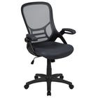 Flash Furniture Chaise de bureau ergonomique pivotante en maille grise foncée à dossier haut avec cadre noir et bras rabattables-Conception à dossier haut avec matière en maille respirante