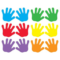 Trend Enterprises 3" DieCut Handprints Mini Accents-Les paires d'empreintes gauche et droite sont prêtes à l'emploi en orange, violet, rouge, bleu, jaune et vert.
