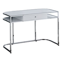 Monarch Specialties - 7520 Bureau 48 po L - Blanc Lustre/Metal Chrome-Bureau d'ordinateur avec 1 tiroir de rangement et 2 tablettes ouvertes