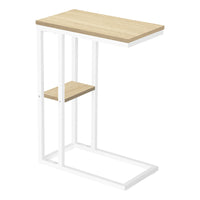 Monarch Specialties - 3677 Table D'Appoint - 25 po H/Naturel/Metal Blanc-Table d'appoint en forme de C avec une base qui peut glisser sous les canapes pour plus de commodite