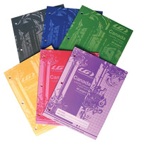 Louis Garneau - Cahiers d'exercices quadrillés Canada, 8 po x 10,5 po, 40 pages, couleurs variées, paq./48-Couvertures laminées perforées 3 trous