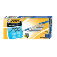 BIC - Stylos à bille Stic Grip ronds - 1,2 mm - bleu - paquet de 12-Prise caoutchoutée avec rainures pour les doigts, confortable et antidérapante