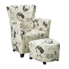 Brassex – Fauteuil club 710 avec tabouret de pied, tissu à motifs, beige-Design moderne