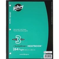 HilroyMD – Cahier de notes NeatbookMD, 264 pages, 8 x 10 1/2 po, 3 sujets-Bordures perforées, lignes de 7 mm avec marge, papier blanc, à 3 trous
