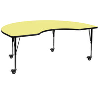 Flash Furniture – Table mobile haricot, surface de 48 x 72 po, hauteur ajustable préscolaire, jaune (XUA4872KIDYLTPC)-Jaune/fini chromé, placage en stratifié, acier