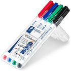 Staedtler® – Marqueurs à effacement sec Lumocolor, pointe moyenne, couleurs variées, paq./4-Séchage rapide et odeur neutre