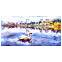 DesignArt – Swan Lake in the City, Impression sur toile (PT2103-32-16)-Impression