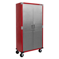 Seville Classics - Armoire de rangement roulante UltraHD - 36 po L x 18 po l x 72 po H - Rouge-2 portes verrouillables en acier inoxydable avec loquet magnétique (2 clés incluses)