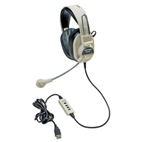 CalifoneMD – Casque d’écoute stéréo multimédia de luxe (3066usb) avec prise USB et microphone monté sur tige-Compact, ce casque d’écoute ajustable est idéal pour l’écoute d’Internet haute vitesse, l’apprentissage d’une langue et les tutoriels dans les laboratoires informatiques et autres applications multimédias ainsi qu’un téléphone Web