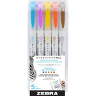 Zebra Mildliner Feutre-pinceaux et marqueur, Ensemble Chaleureux, paq. de 5-En pointe double; Feutre-pinceaux et pointe ogive