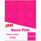 JAM Paper - Étiquettes pour produits et contenants carrées - 2 po x 2 po - rose fluo - Paquet de 120-Emballage anglais seulement
