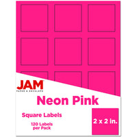 JAM Paper - Étiquettes pour produits et contenants carrées - 2 po x 2 po - rose fluo - Paquet de 120-Emballage anglais seulement