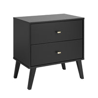 Prepac – Table de nuit à 2 tiroirs Milo, style moderne milieu du siècle, noir (IBDNR-1402-1)-Pattes en bois massif de 8 po de forme effilée