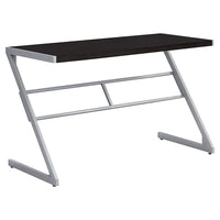 Monarch Specialties - 7374 Bureau 48 po L - Espresso/Metal Argent-Moderne bureau d'ordinateur avec une base en métal argenté au design unique en forme  de « Z »