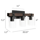 Elegant Designs 40 watts type A19 ampoule à culot moyen lanterne industrielle aspect bois restauré vanité de bain 3 lumières-22,25 po x 9,5 po x 5,5 po